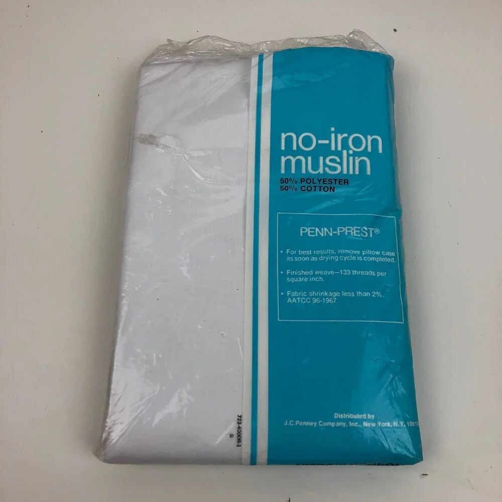 NEW Sealed VTG Standard Pillowcase Set Pair JC Penney NOS Plain White 50 Muslin